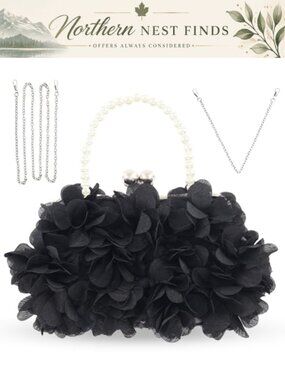 Satin 3D Rose Applique Clutch Evening Bag Wristlet with Detachable Chain Strap